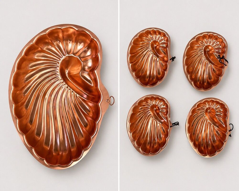 Vintage Solid Copper Nautilus Shell Wall Hanging Mold Set Of 5 Coastal Kitchen